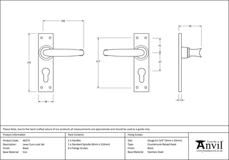 From The Anvil - Black Lever Euro Lock Set | Sku. 46573 | Trade Door Handles.