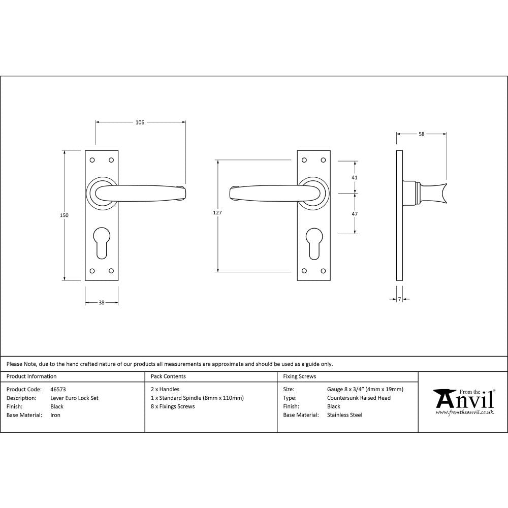 From The Anvil - Black Lever Euro Lock Set | Sku. 46573 | Trade Door Handles.