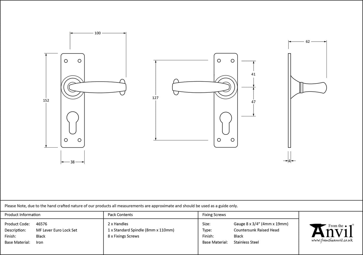 From The Anvil - Black MF Lever Euro Lock Set | Sku. 46576 | Trade Door Handles.