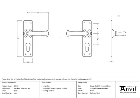 From The Anvil - Black MF Lever Euro Lock Set | Sku. 46576 | Trade Door Handles.