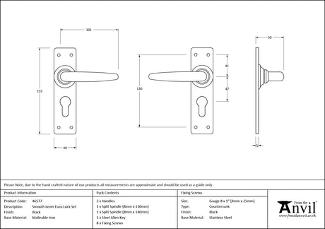 From The Anvil - Black Smooth Lever Euro Lock Set | Sku. 46577 | Trade Door Handles.