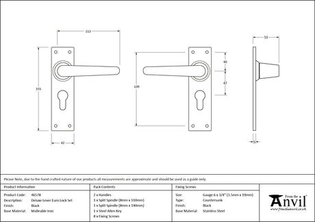 From The Anvil - Black Deluxe Lever Euro Lock Set | Sku. 46578 | Trade Door Handles.