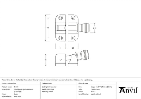 From The Anvil - Black Prestbury Brighton Fastener (Radiused) | Sku. 46601 | Trade Door Handles.