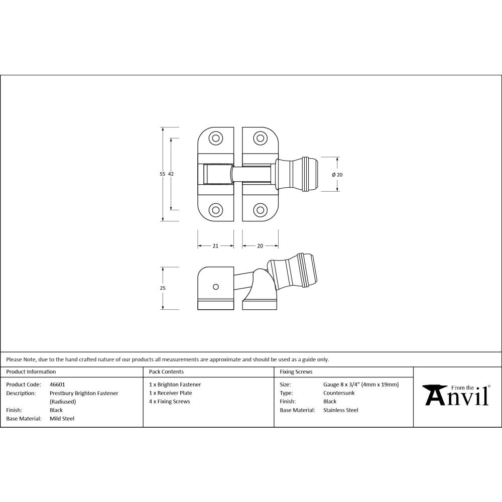 From The Anvil - Black Prestbury Brighton Fastener (Radiused) | Sku. 46601 | Trade Door Handles.