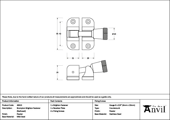 From The Anvil - Pewter Brompton Brighton Fastener (Radiused)