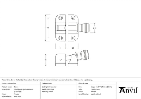 From The Anvil - Pewter Prestbury Brighton Fastener (Radiused) | Sku. 46614 | Trade Door Handles.