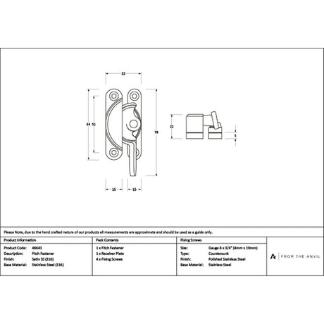 High quality images of the From The Anvil - Satin Marine SS (316) Fitch Fastener | Sku. Anvil-46643 | available to order from Trade Door Handles, quick delivery at discounted prices.