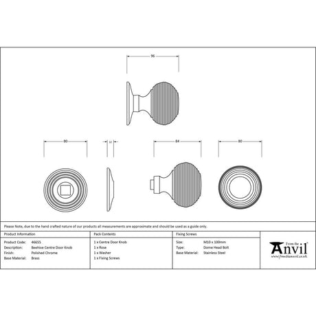 From The Anvil - Polished Chrome Beehive Centre Door Knob | Sku. 46655 | Trade Door Handles.