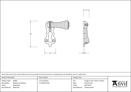 From The Anvil - Matt Black Beehive Escutcheon | Sku. 46690 | Trade Door Handles.