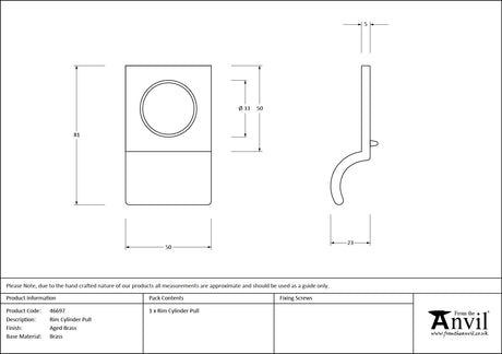 From The Anvil - Aged Brass Rim Cylinder Pull | Sku. 46697 | Trade Door Handles.