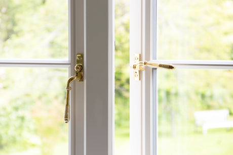 From The Anvil - Polished Brass Reeded Espag - RH | Sku. 46709 | Trade Door Handles.