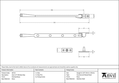 From The Anvil - Polished Brass 12" Avon Stay | Sku. 46714 | Trade Door Handles.