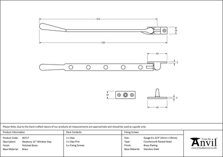 From The Anvil - Polished Brass 12" Newbury Stay | Sku. 46717 | Trade Door Handles.