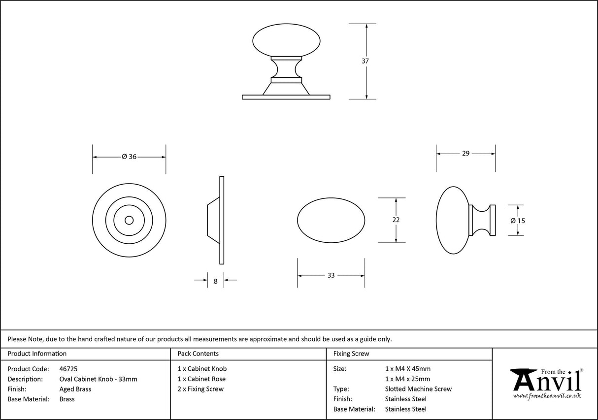 From The Anvil - Aged Brass Oval Cabinet Knob 33mm | Sku. 46725 | Trade Door Handles.