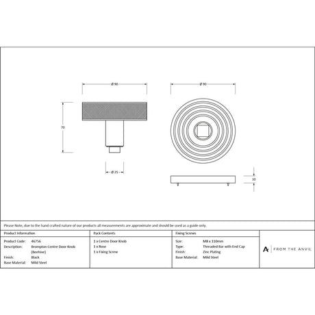 From The Anvil - Black Brompton Centre Door Knob (Beehive) | Sku. 46756 | Trade Door Handles.