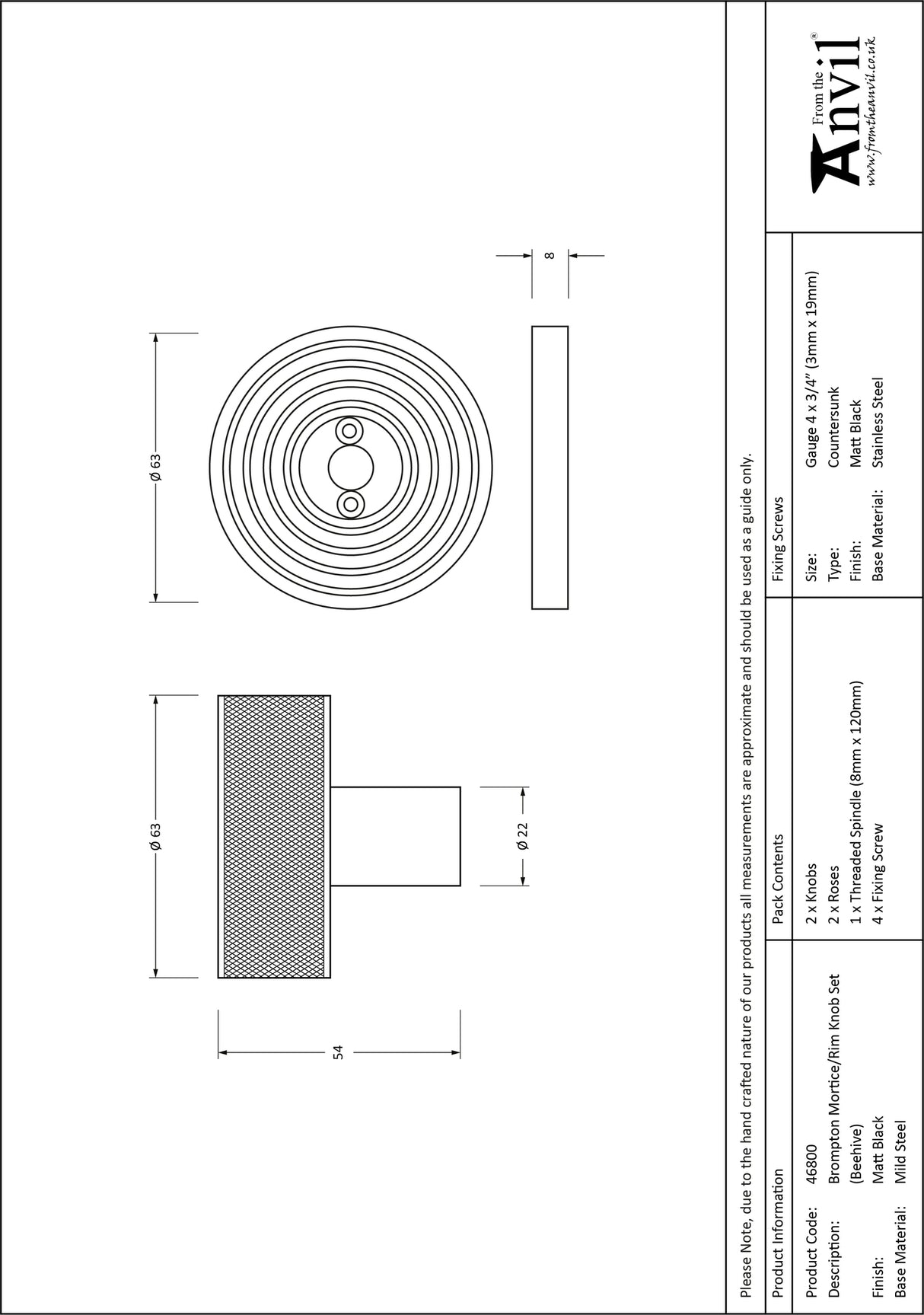 From The Anvil - Matt Black Brompton Mortice/Rim Knob Set (Beehive) | Sku. 46800 | Trade Door Handles.