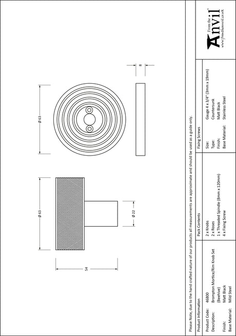 From The Anvil - Matt Black Brompton Mortice/Rim Knob Set (Beehive) | Sku. 46800 | Trade Door Handles.