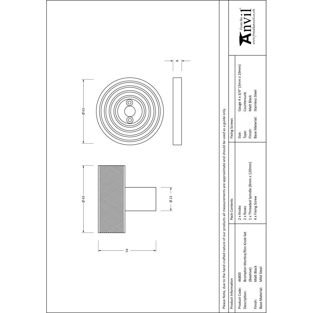 From The Anvil - Matt Black Brompton Mortice/Rim Knob Set (Beehive) | Sku. 46800 | Trade Door Handles.