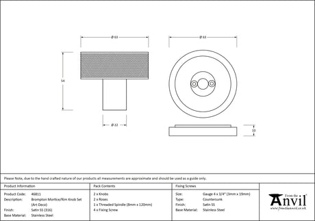 From The Anvil - Satin Marine SS (316) Brompton Mortice/Rim Knob Set (Art Deco) | Sku. 46811 | Trade Door Handles.