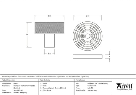 From The Anvil - Satin Marine SS (316) Brompton Mortice/Rim Knob Set (Beehive) | Sku. 46812 | Trade Door Handles.