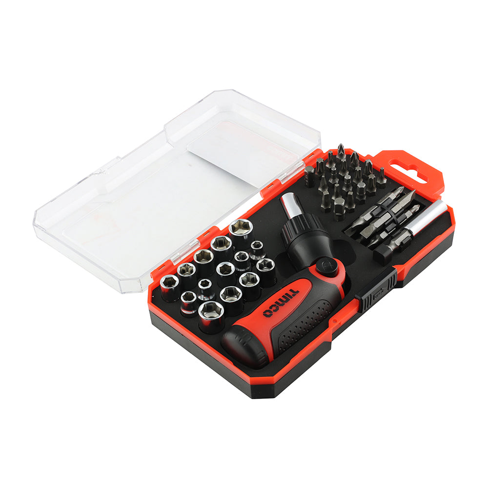 This is an image of Timco - Ratcheting Screwdriver Bit Set 46pcs (46 Pieces Case) 468136