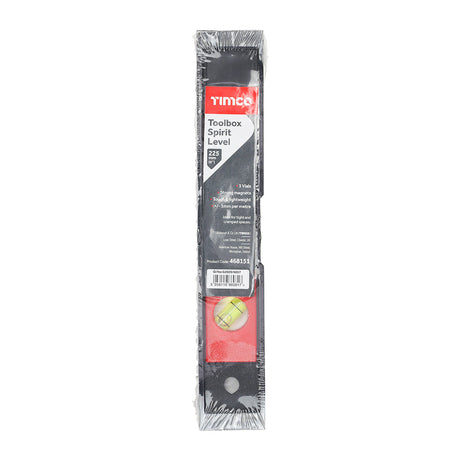 This is an image of Timco - Toolbox Spirit Level - Plastic 225mm (1 Each Unit) 468151