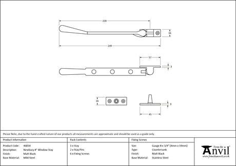 From The Anvil - Matt Black 8" Newbury Stay | Sku. 46834 | Trade Door Handles.
