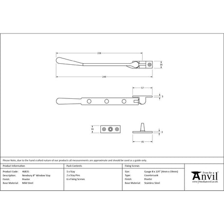 From The Anvil - Pewter 8" Newbury Stay | Sku. 46835 | Trade Door Handles.