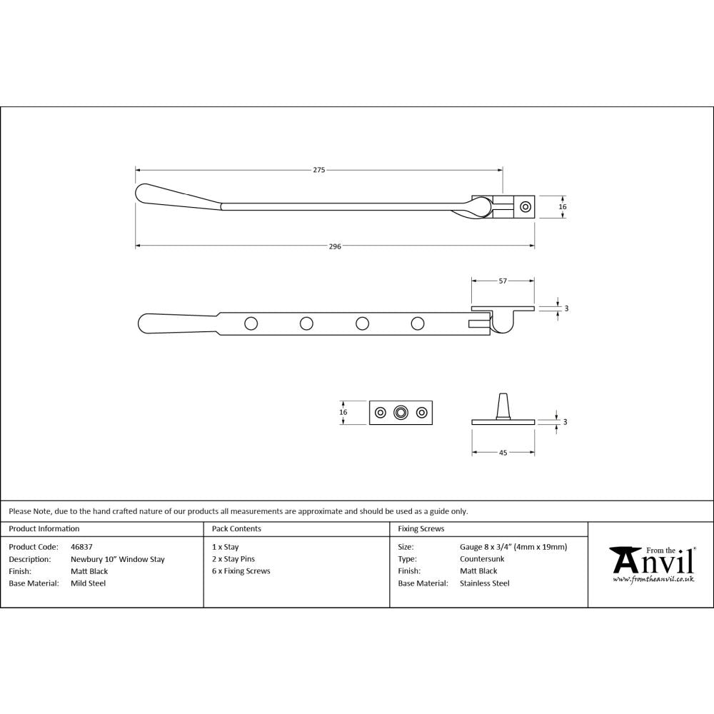 From The Anvil - Matt Black 10" Newbury Stay | Sku. 46837 | Trade Door Handles.