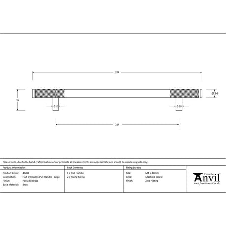 From The Anvil - Polished Brass Half Brompton Pull Handle - Large | Sku. 46872 | Trade Door Handles.