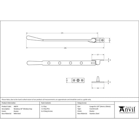 From The Anvil - Pewter 10" Newbury Stay | Sku. 46874 | Trade Door Handles.