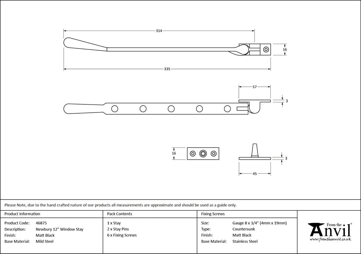 From The Anvil - Matt Black 12" Newbury Stay | Sku. 46875 | Trade Door Handles.