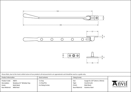 From The Anvil - Matt Black 12" Newbury Stay | Sku. 46875 | Trade Door Handles.