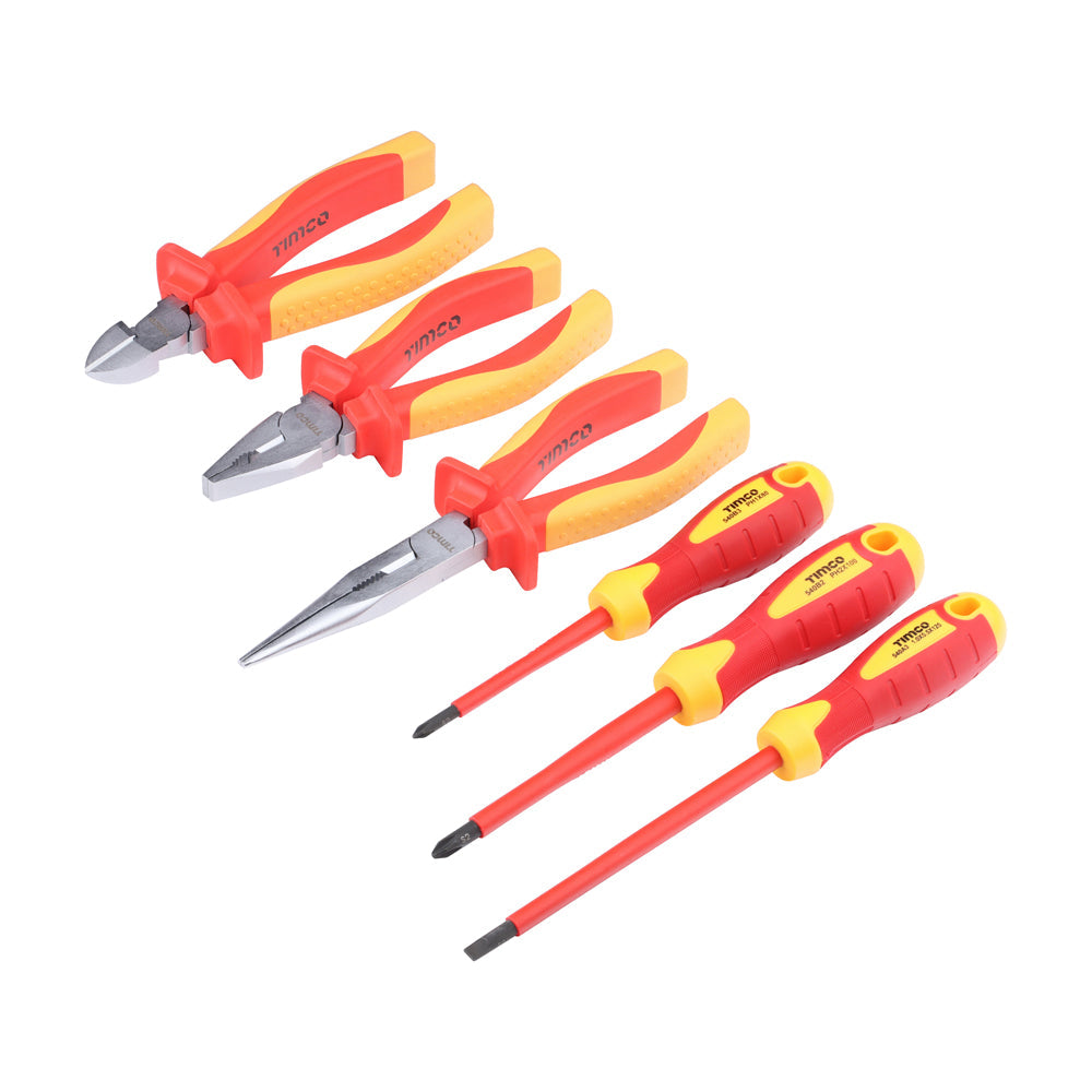 This is an image of Timco - VDE Pliers & Screwdriver Set 6pcs (6 Pieces Fabric Case) 468767