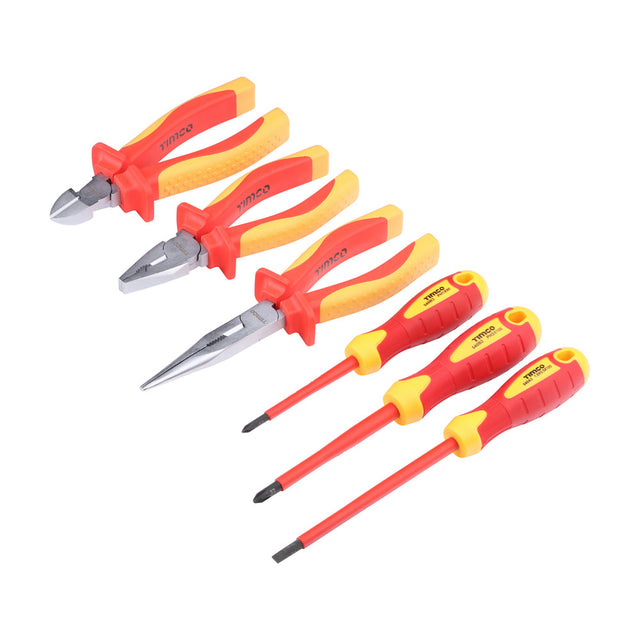 This is an image of Timco - VDE Pliers & Screwdriver Set 6pcs (6 Pieces Fabric Case) 468767