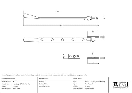 From The Anvil - Pewter 12" Newbury Stay | Sku. 46877 | Trade Door Handles.