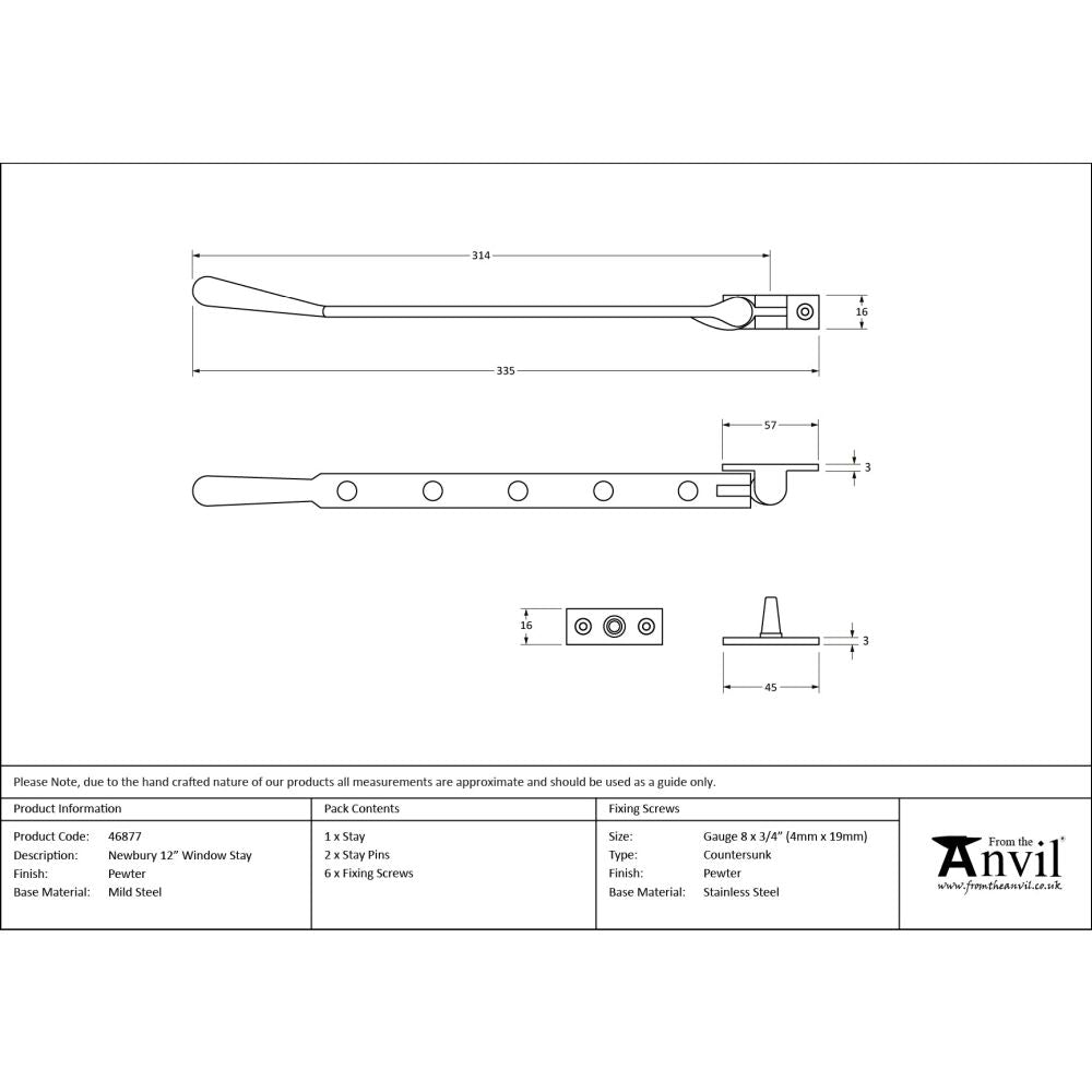From The Anvil - Pewter 12" Newbury Stay | Sku. 46877 | Trade Door Handles.