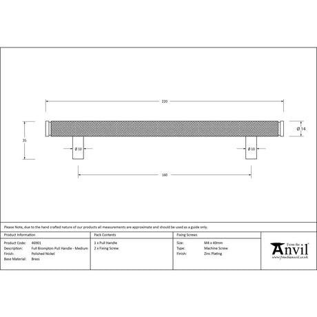 From The Anvil - Polished Nickel Full Brompton Pull Handle - Medium | Sku. 46901 | Trade Door Handles.