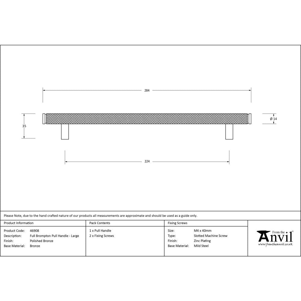 From The Anvil - Polished Bronze Full Brompton Pull Handle - Large | Sku. 46908 | Trade Door Handles.