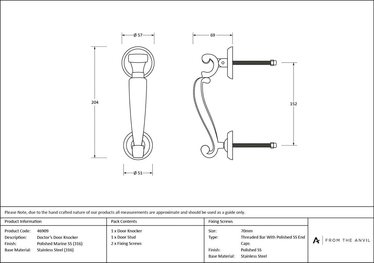 From The Anvil - Polished Marine SS (316) Doctor's Door Knocker | Sku. 46909 | Trade Door Handles.