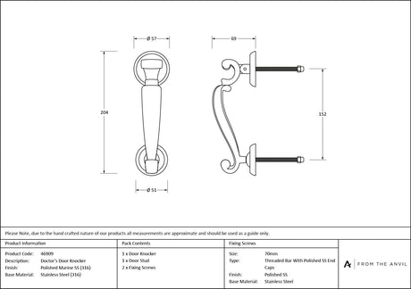 From The Anvil - Polished Marine SS (316) Doctor's Door Knocker | Sku. 46909 | Trade Door Handles.