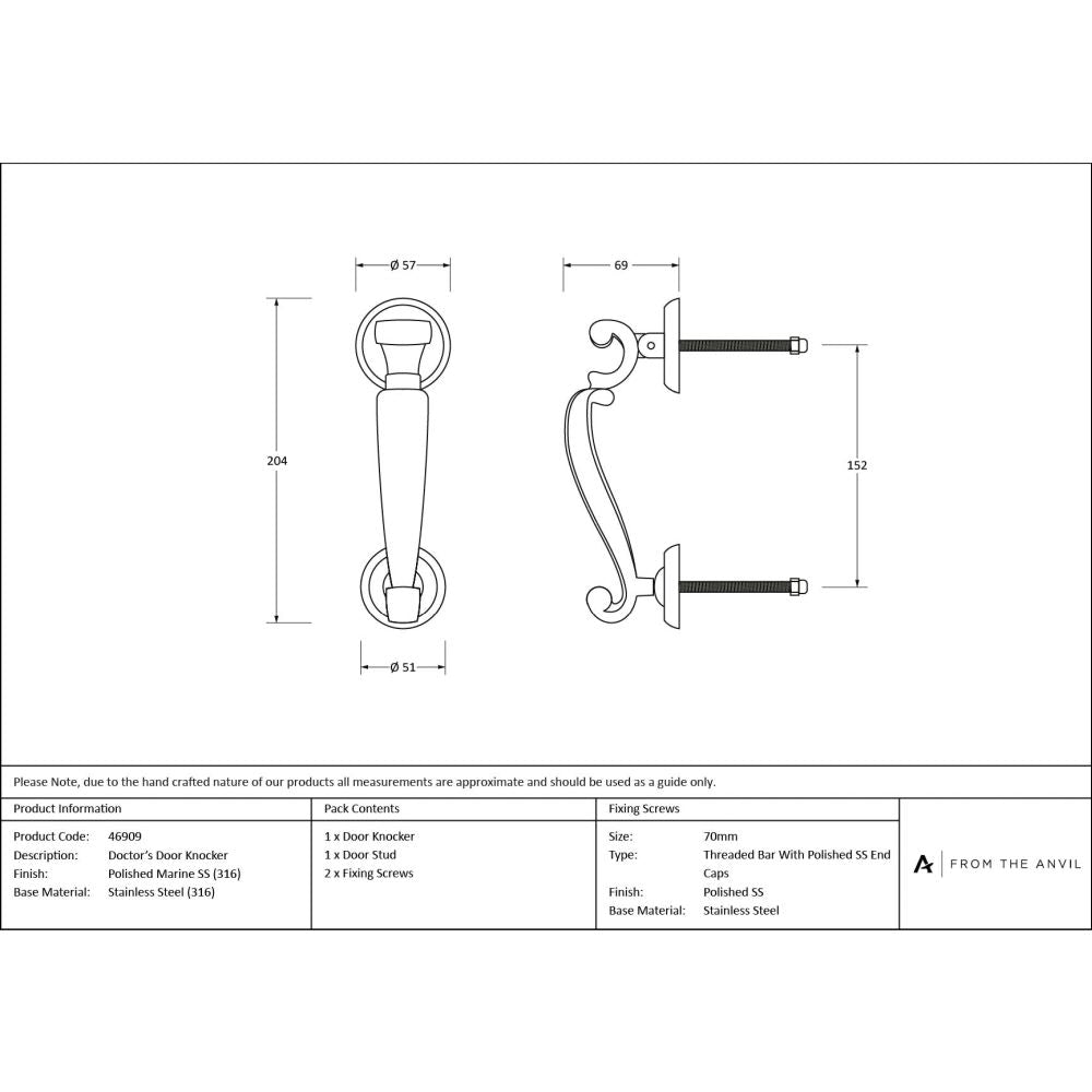 From The Anvil - Polished Marine SS (316) Doctor's Door Knocker | Sku. 46909 | Trade Door Handles.