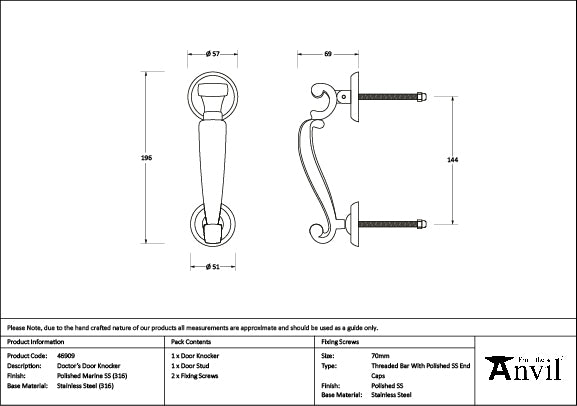 From The Anvil - Polished Marine SS (316) Doctor's Door Knocker