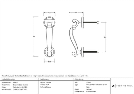 From The Anvil - Satin Marine SS (316) Doctor's Door Knocker | Sku. 46910 | Trade Door Handles.