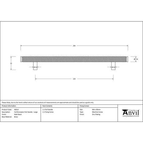 From The Anvil - Matt Black Full Brompton Pull Handle - Large | Sku. 46914 | Trade Door Handles.