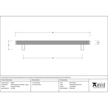 From The Anvil - Polished SS (304) Full Brompton Pull Handle - Large | Sku. 46920 | Trade Door Handles.
