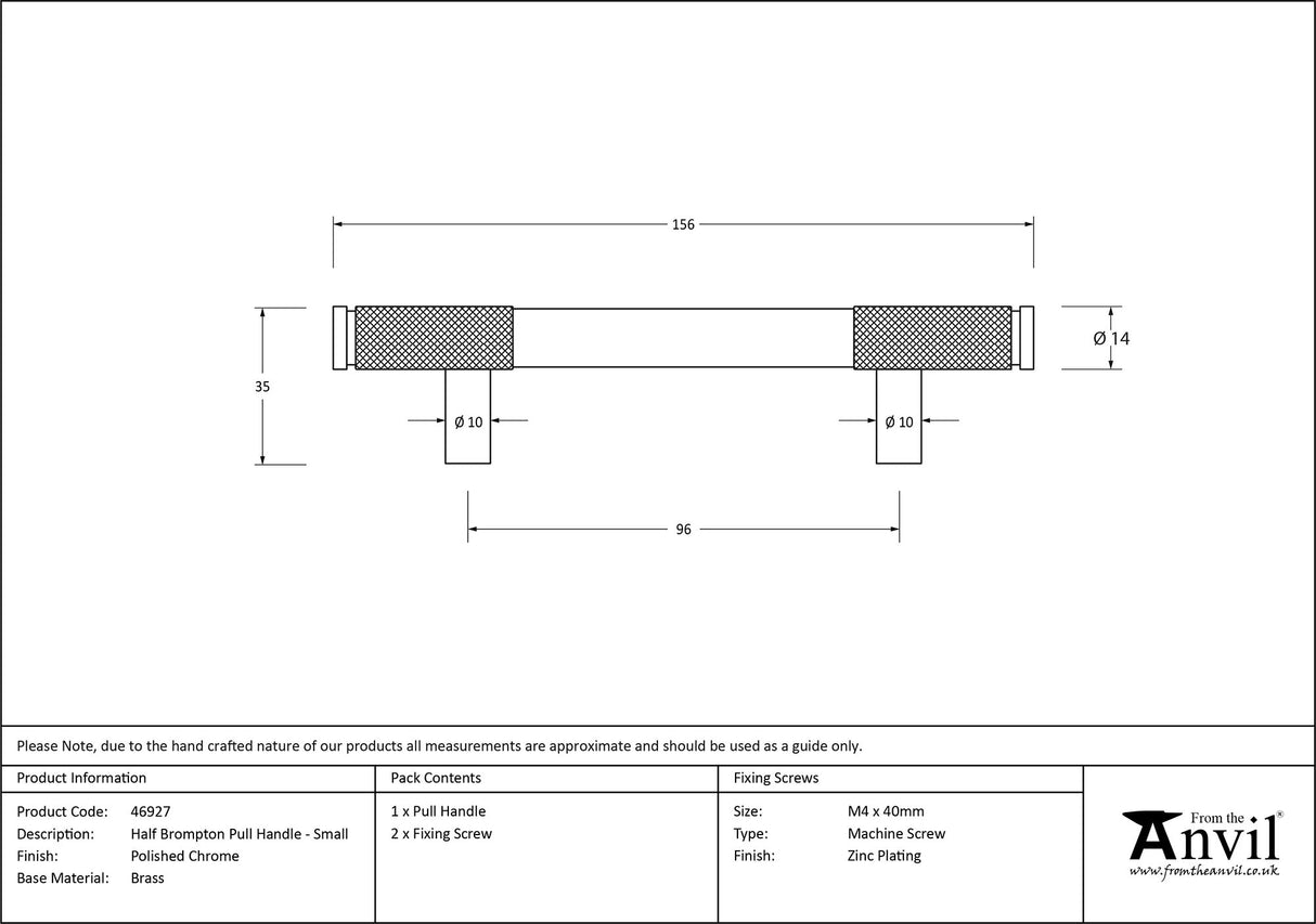 From The Anvil - Polished Chrome Half Brompton Pull Handle - Small | Sku. 46927 | Trade Door Handles.