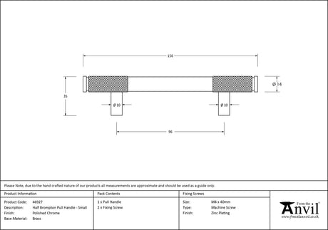 From The Anvil - Polished Chrome Half Brompton Pull Handle - Small | Sku. 46927 | Trade Door Handles.
