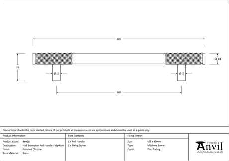 From The Anvil - Polished Chrome Half Brompton Pull Handle - Medium | Sku. 46928 | Trade Door Handles.