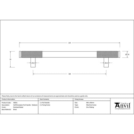 From The Anvil - Polished Nickel Half Brompton Pull Handle - Medium | Sku. 46931 | Trade Door Handles.